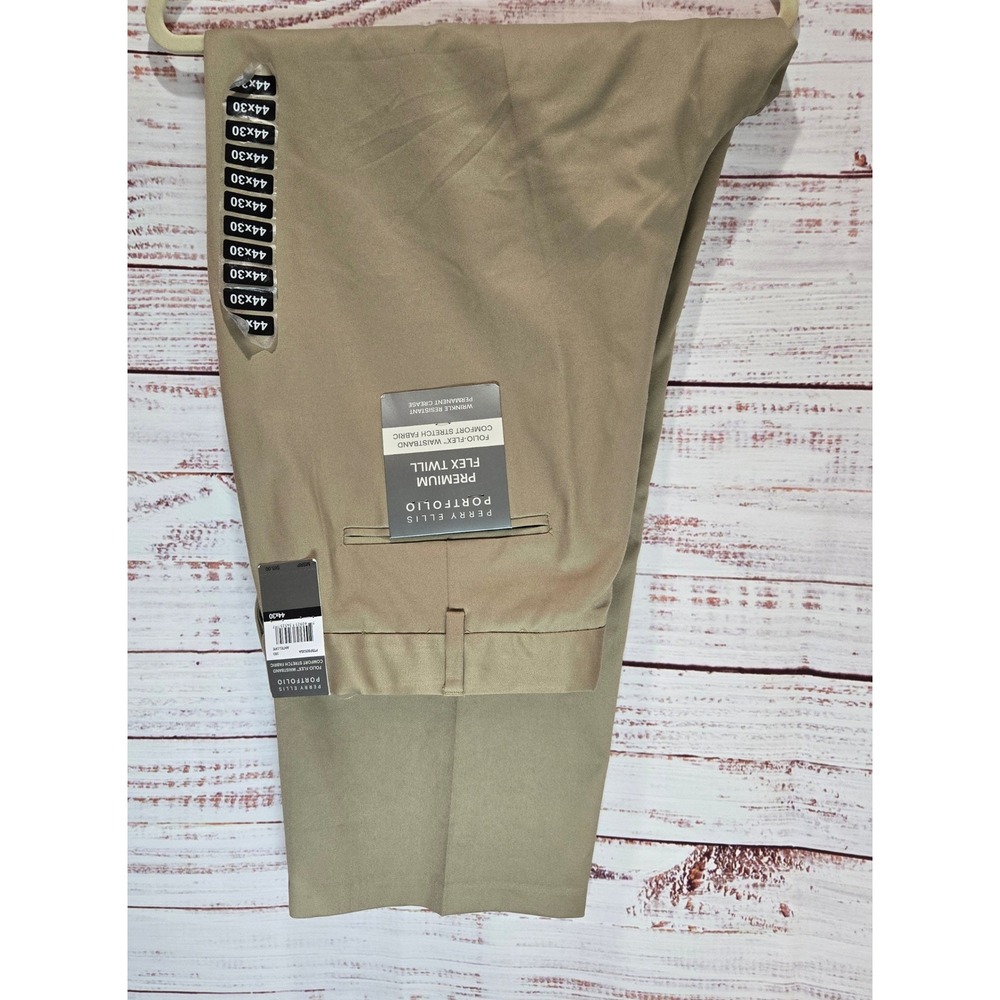 Perry Ellis NEW‎ Portfolio Men's Flex Twill Wrinkle Resistant Pant 44x30 Khaki
